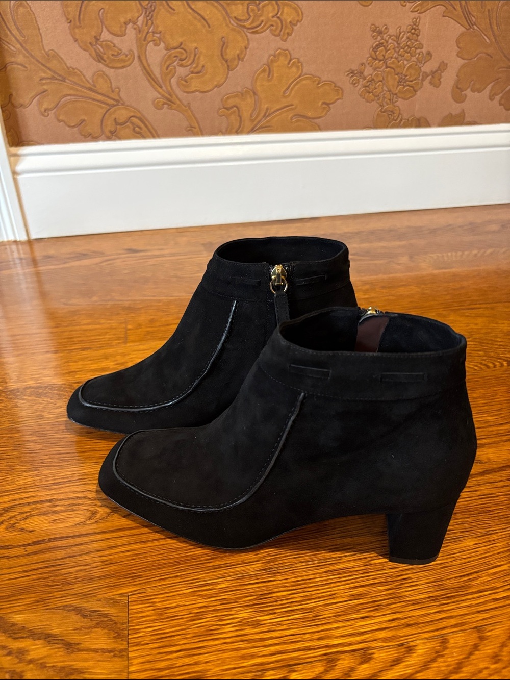 Bruno Magli Black Suede Ankle Booties with Gold Zip
